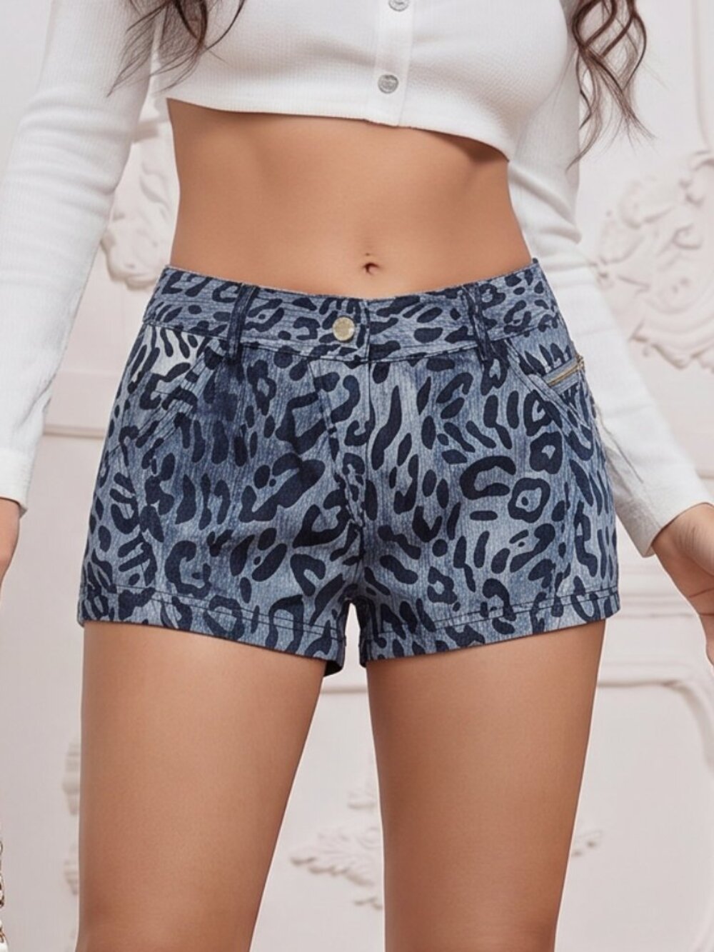 K.S. Bere Leopard 1" Jean Shorts